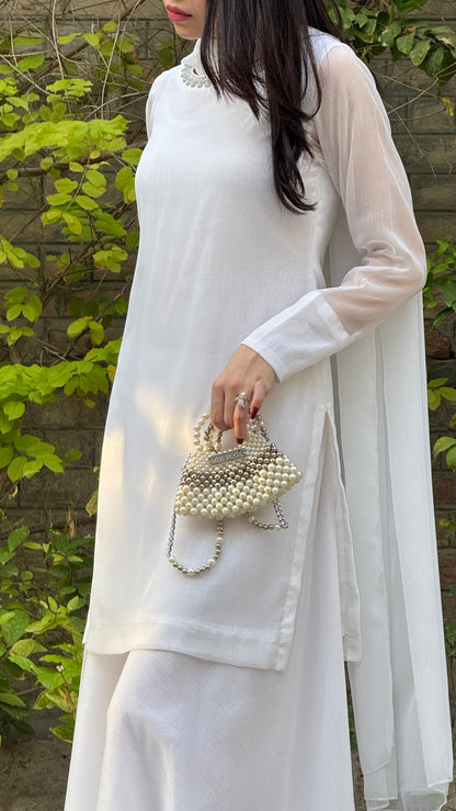 3pc white chiffon suit- SAJAL