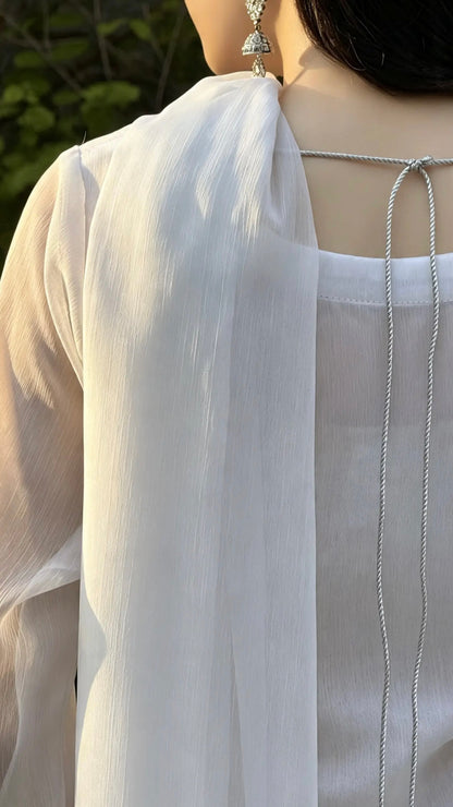 3pc white chiffon suit- SAJAL