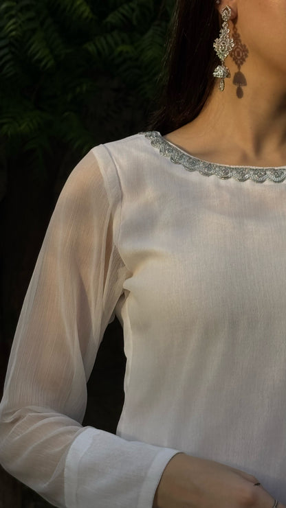 3pc white chiffon suit- SAJAL