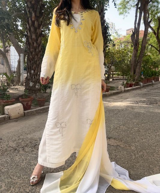 3pc Hand Embroidered Pure Lawn Suit- Lemon Beauty