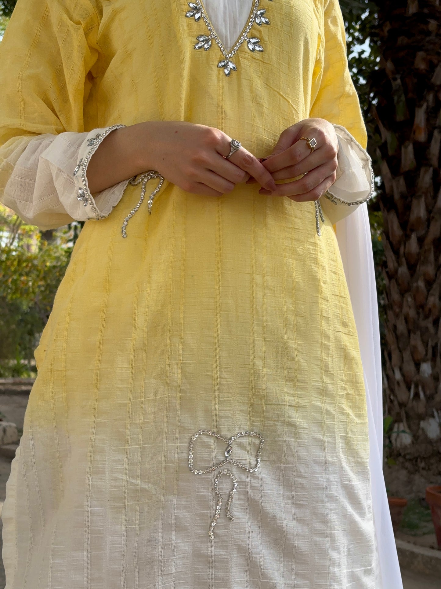 3pc Hand Embroidered Pure Sooti Suit- Lemon Beauty