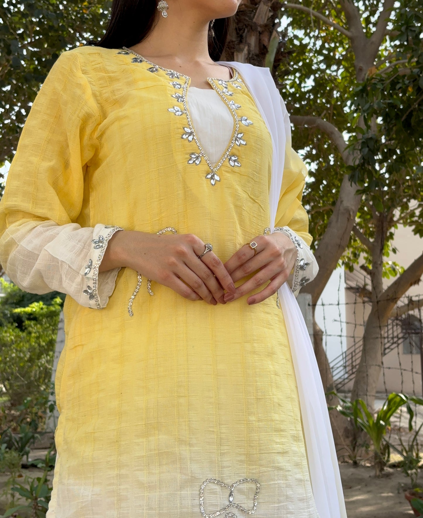 3pc Hand Embroidered Pure Sooti Suit- Lemon Beauty