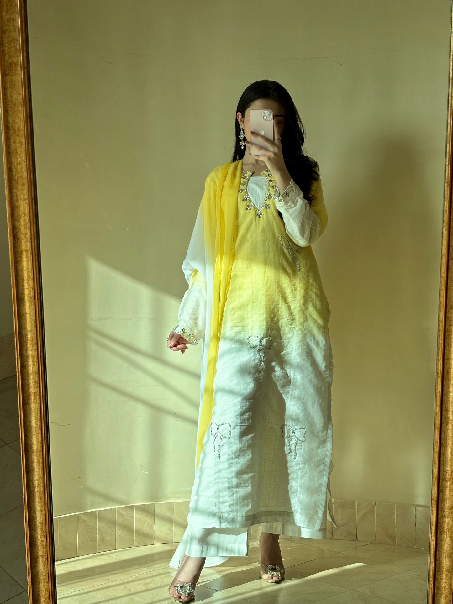 3pc Hand Embroidered Pure Sooti Suit- Lemon Beauty