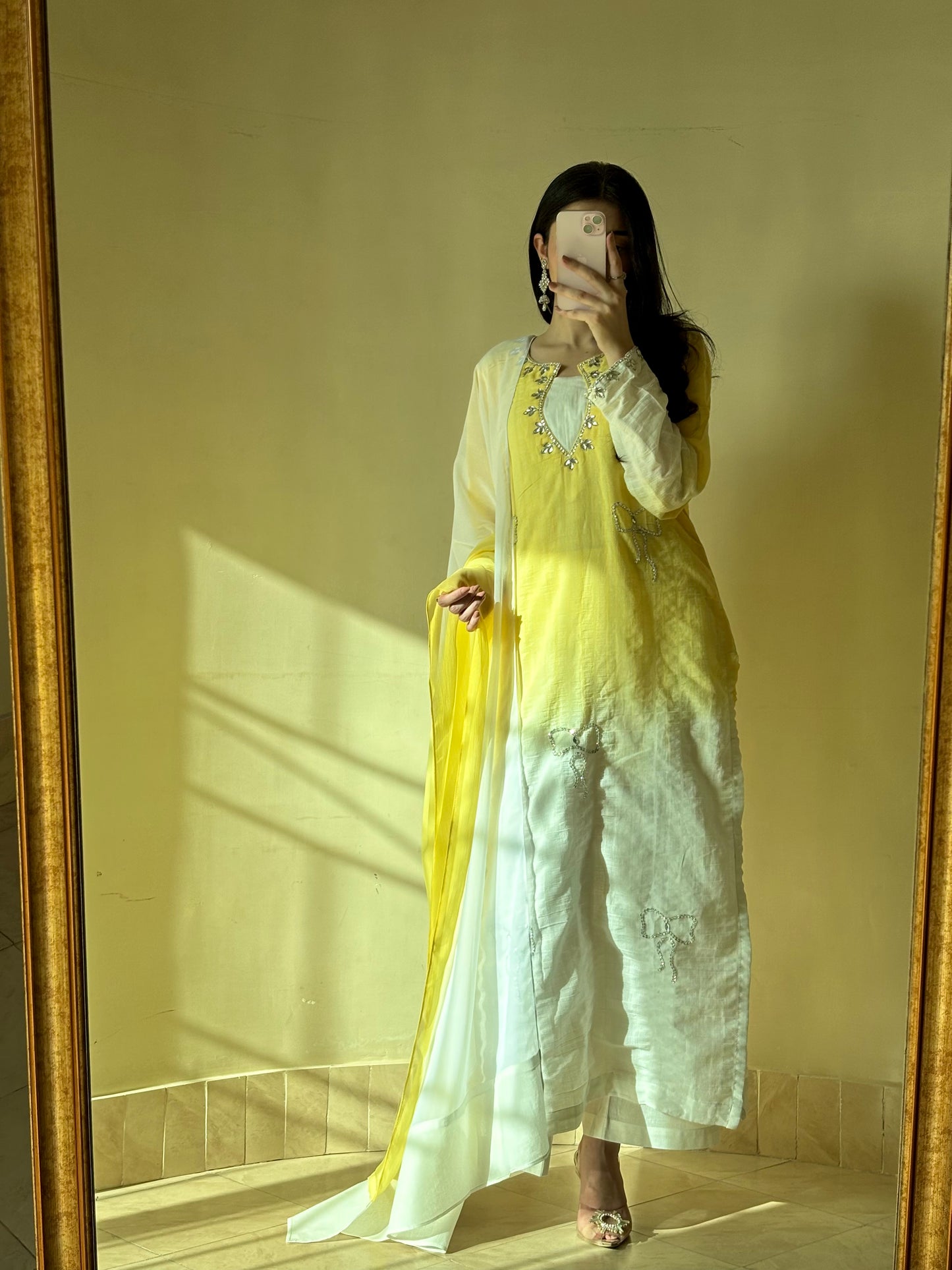 3pc Hand Embroidered Pure Sooti Suit- Lemon Beauty