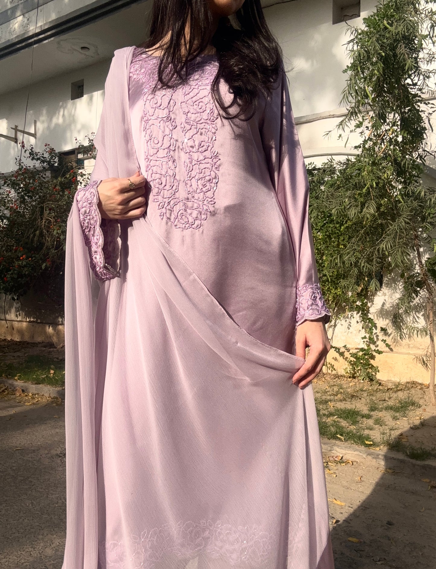 3pc Hand Embroidered Silk Suit- Lilac Lovlies