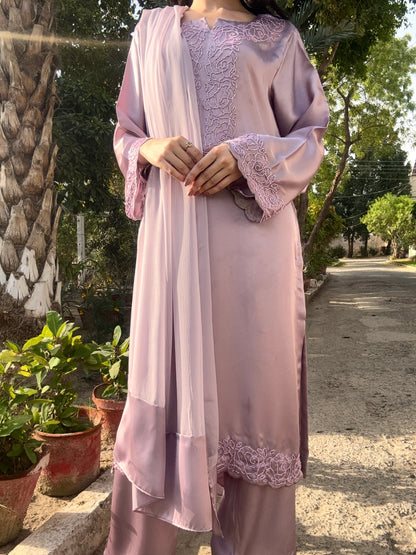3pc Hand Embroidered Silk Suit- Lilac Lovlies