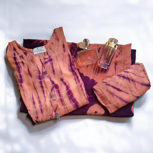 Tie and dye 3 pc  arabic linen suit- Lavander