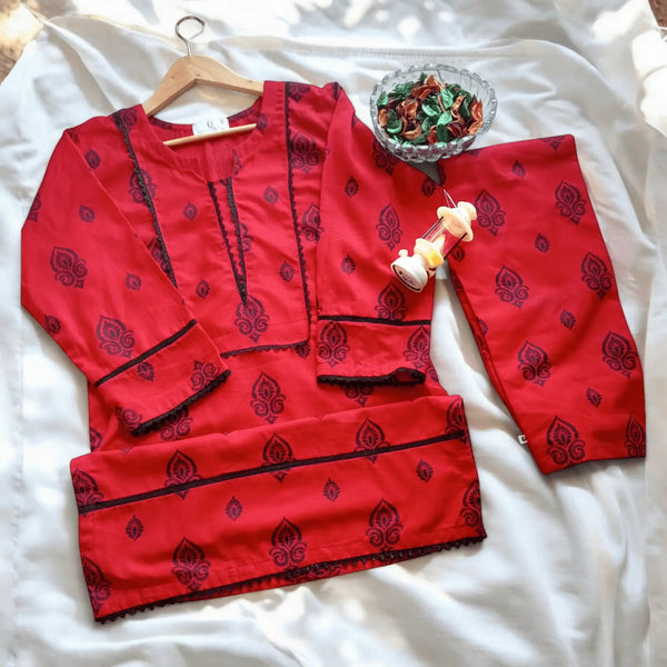 2 pc printed co-Ord set khaddar(Long Shirt)- Rose - Ushams Clothing