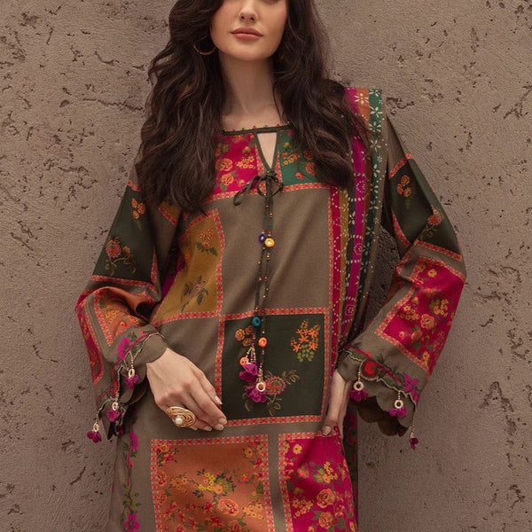 3 piece printed Grip Silk suit- Rangreza