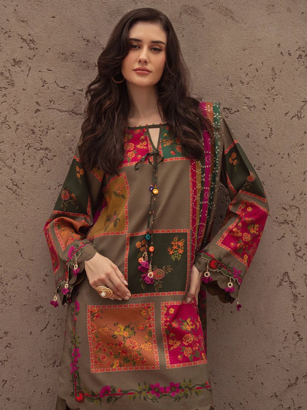 3 piece printed Grip Silk suit- Rangreza