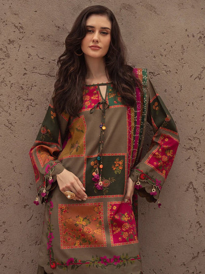 3 piece printed Grip Silk suit- Rangreza