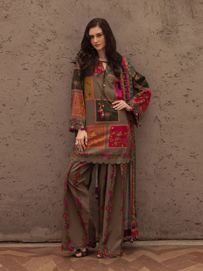 3 piece printed Grip Silk suit- Rangreza