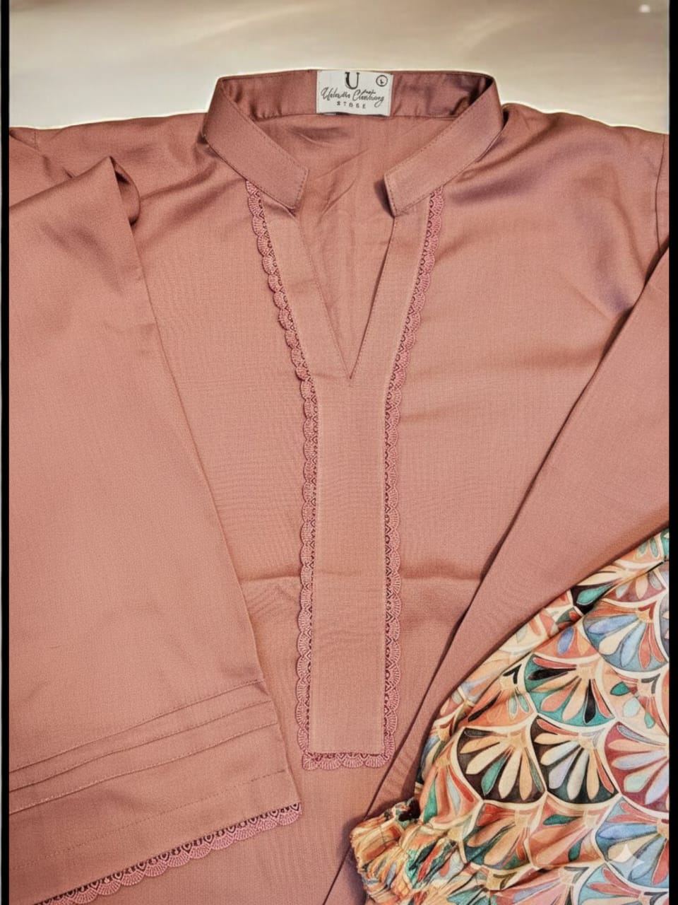 2 pc printed farshi shalwar kameez in stone linen- Lily