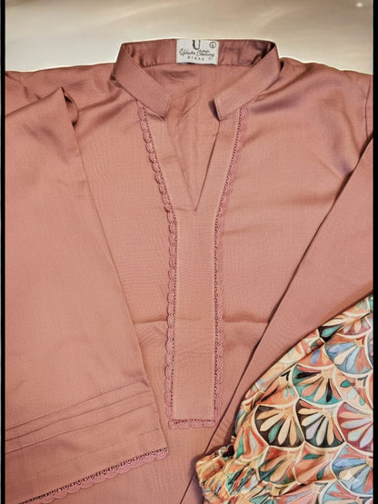 2 pc printed farshi shalwar kameez in stone linen- Lily