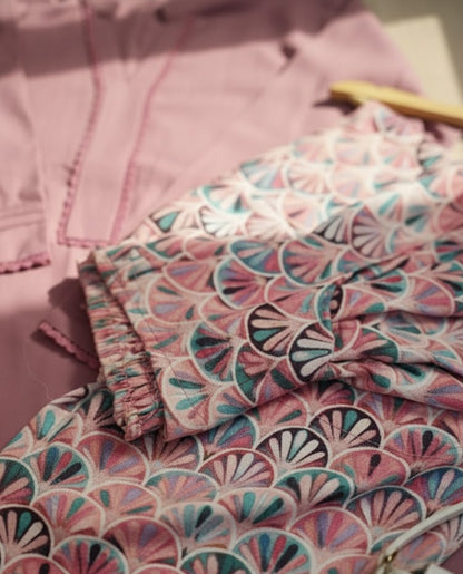 2 pc printed farshi shalwar kameez in stone linen- Lily