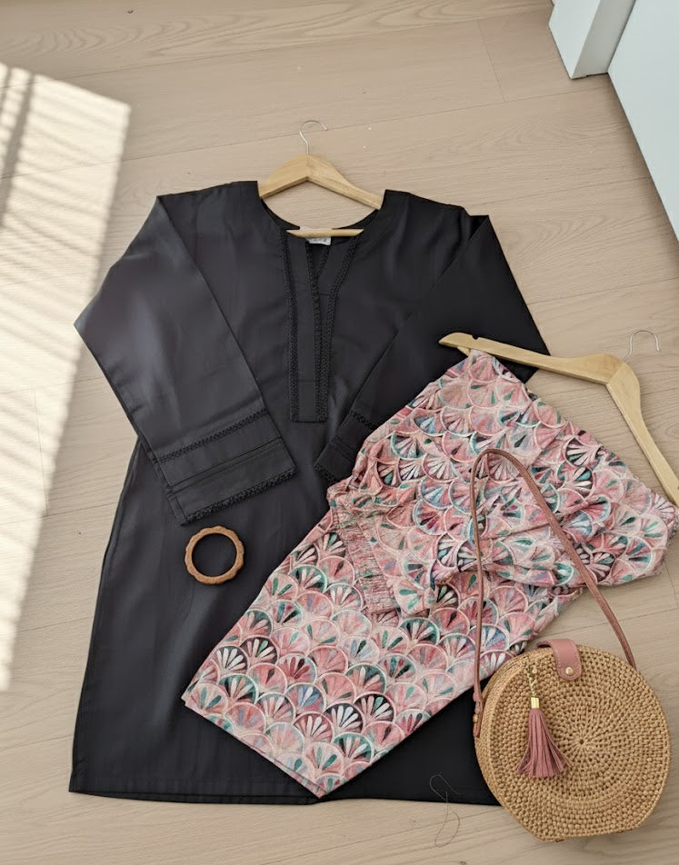 2-PC printed farshi shalwar kameez | Stone linen Marble