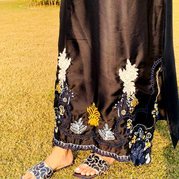 3-PC Silk kaftan - Black Swan