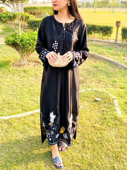3-PC Silk kaftan - Black Swan