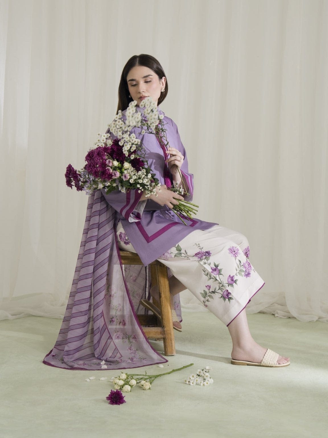 3 piece printed Grip Silk suit- Lila Bloom