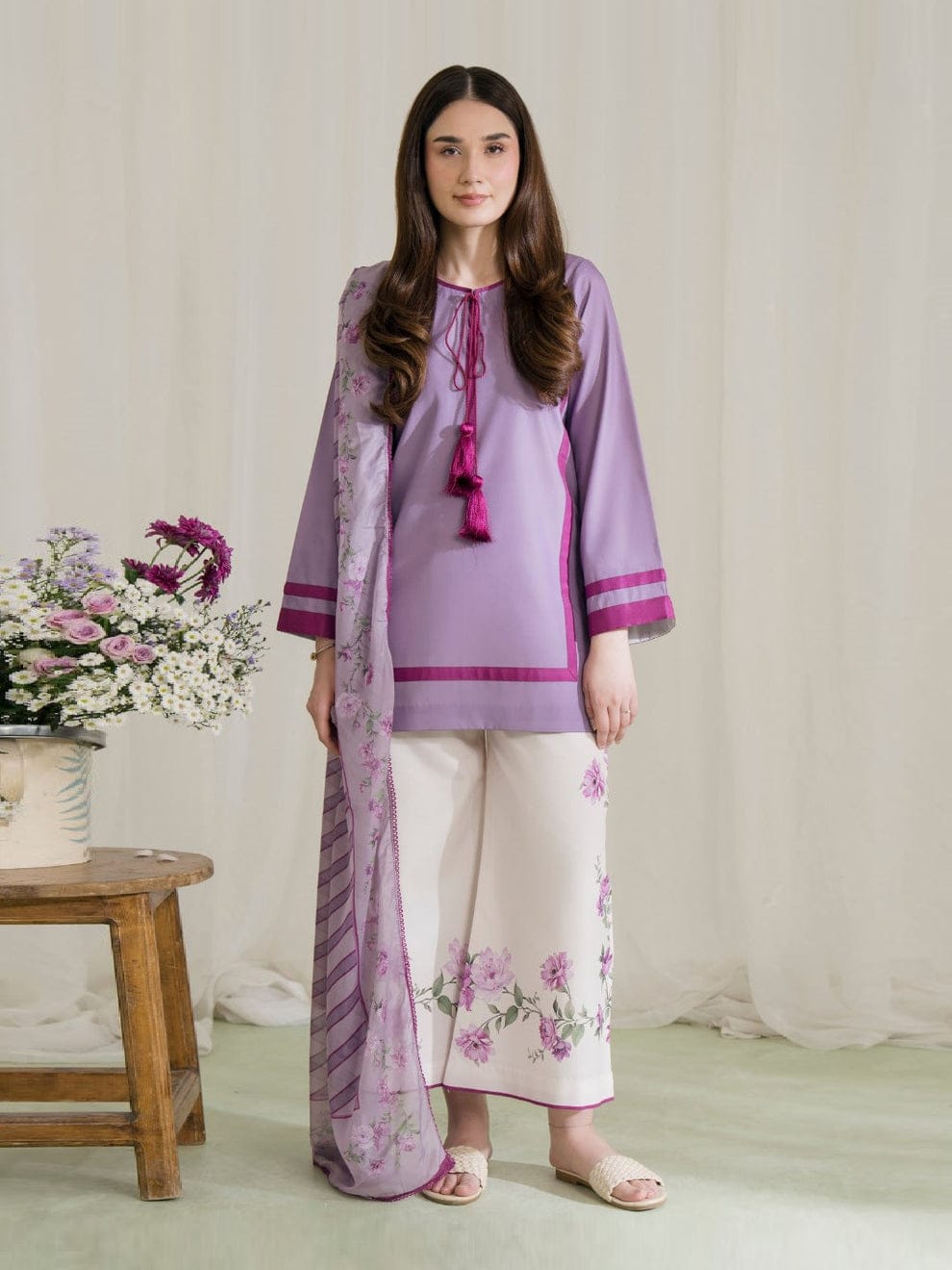 3 piece printed Grip Silk suit- Lila Bloom