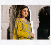 3-PC Embroidered Premium linen suit- Limelight