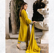 3-PC Embroidered Premium linen suit- Limelight