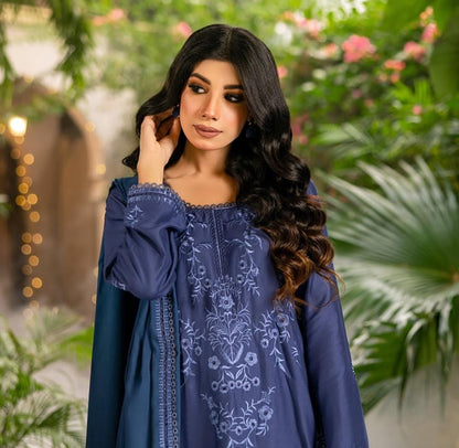 3-PC Embroidered Premium linen- Husn