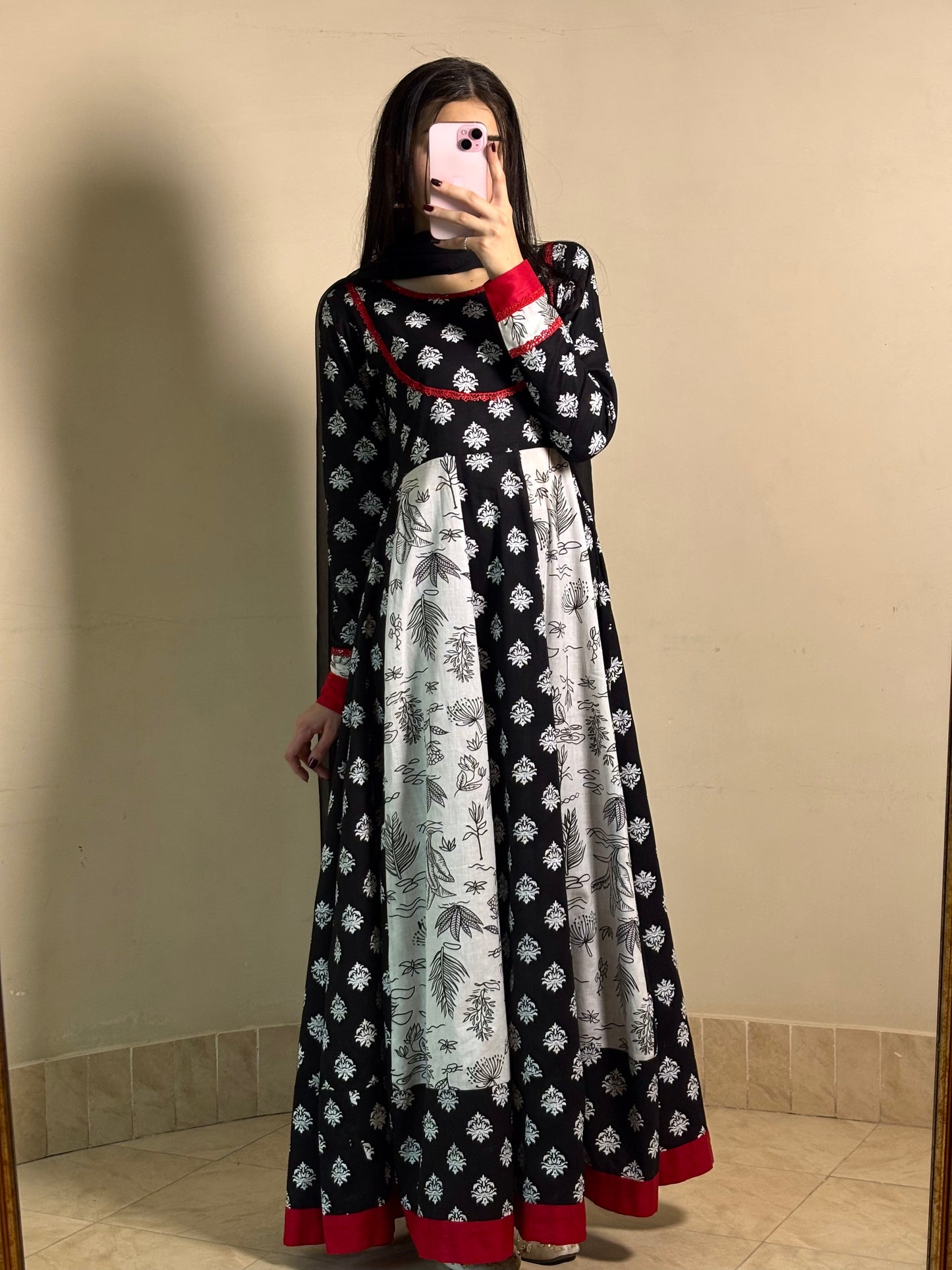 Lawn stitched 2 pc Anarkali frock- Rani