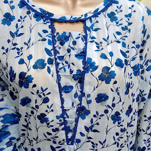 3 pc printed Doria lawn suit with shalwar- Delphinium - Ushams Clothing