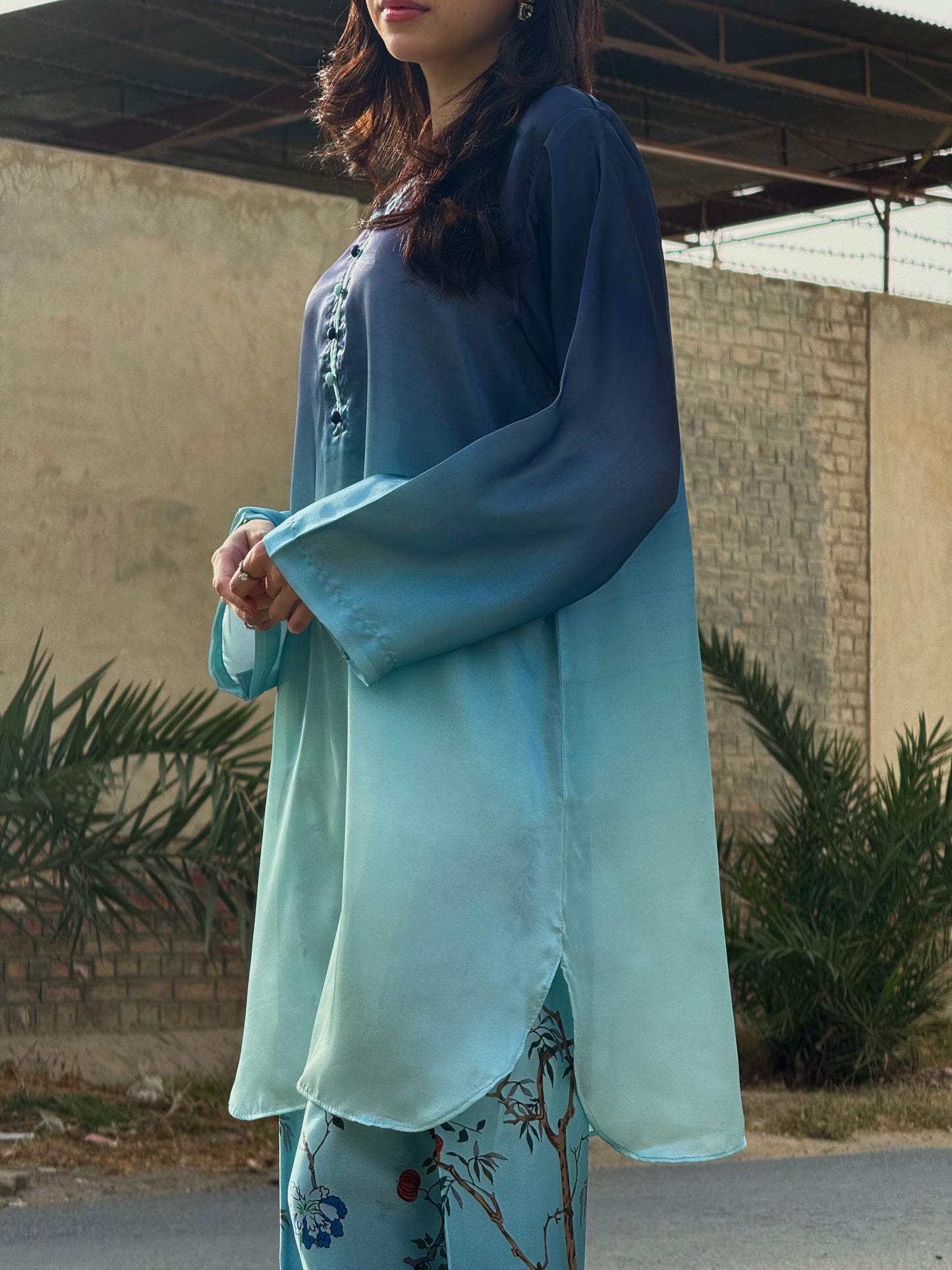 Silk stitched 2 pc shalwar suit- Peacock