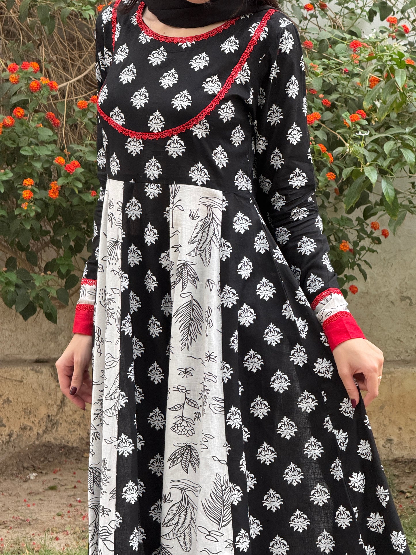 Lawn stitched 2 pc Anarkali frock- Rani