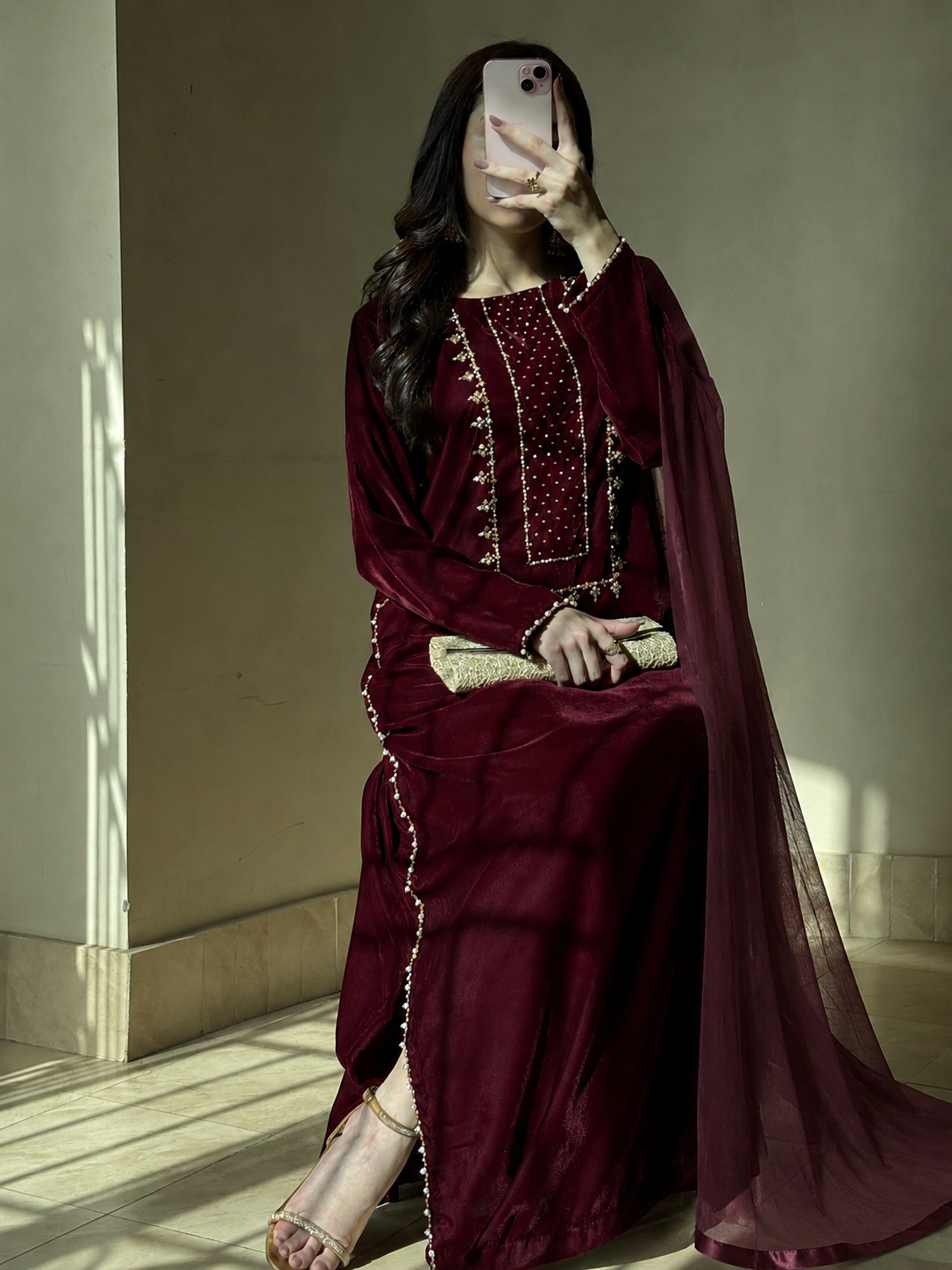 3pc Hand Embroidered Velvet kaftaan suit- DIVA