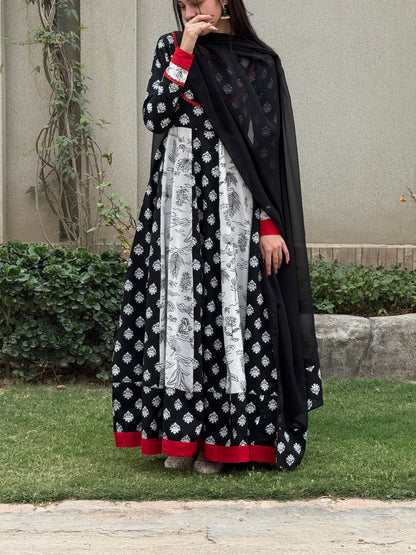 Lawn stitched 2 pc Anarkali frock- Rani