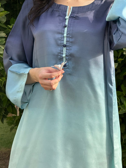 Silk stitched 2 pc shalwar suit- Peacock