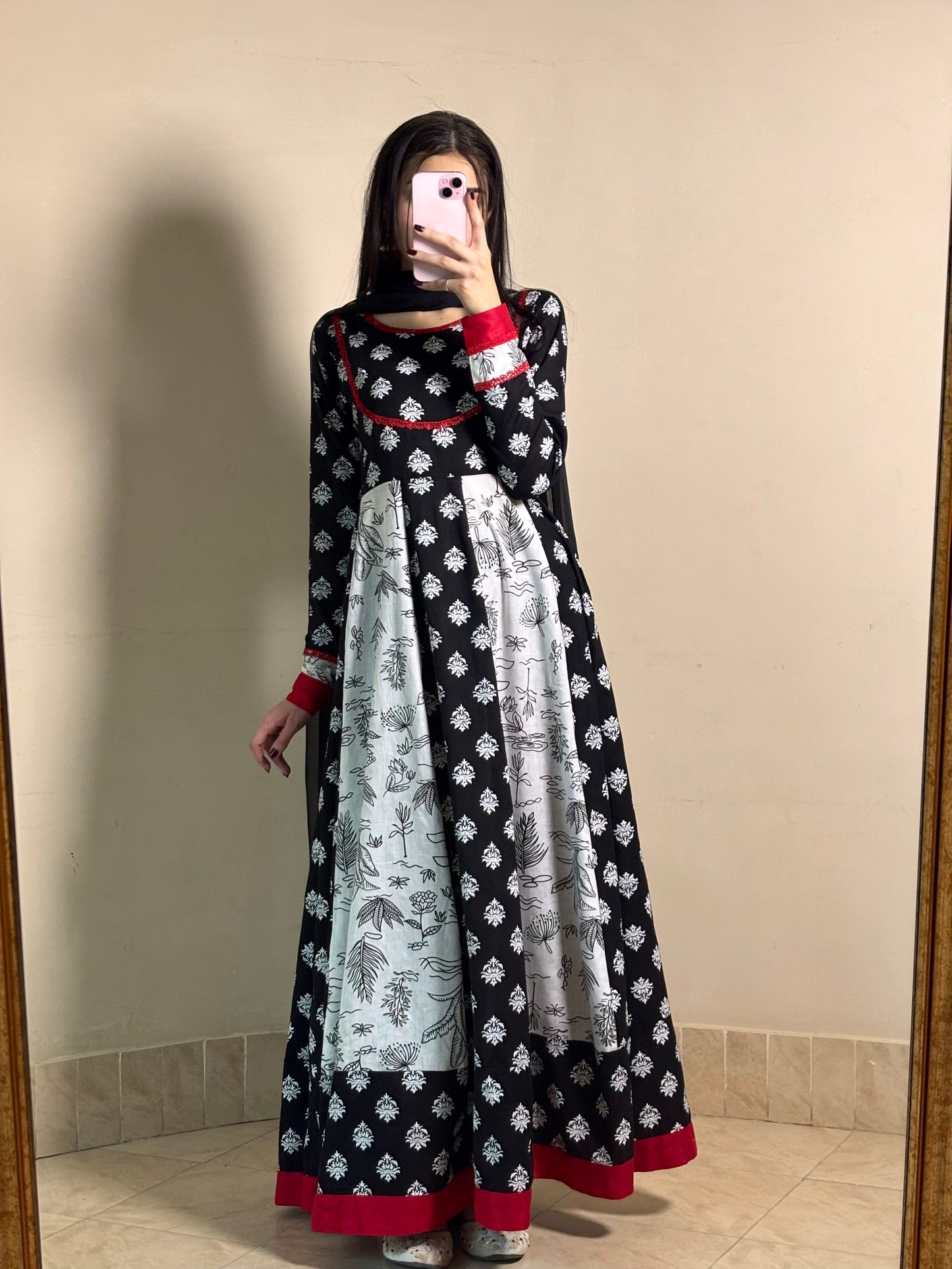 Lawn stitched 2 pc Anarkali frock- Rani