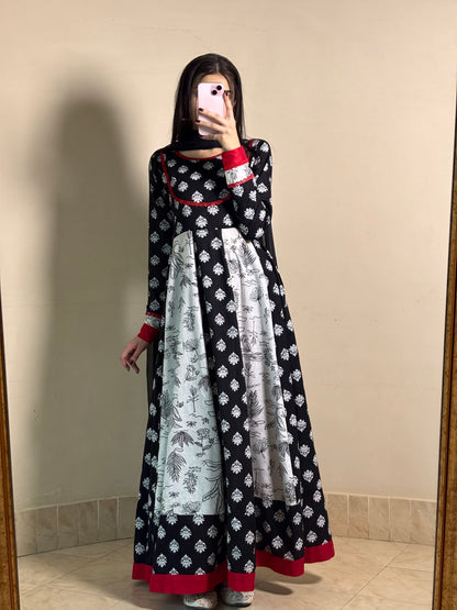 Lawn stitched 2 pc Anarkali frock- Rani