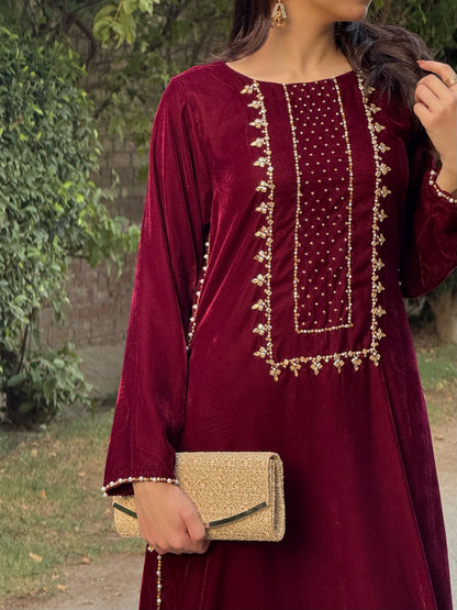 3pc Hand Embroidered Velvet kaftaan suit- DIVA