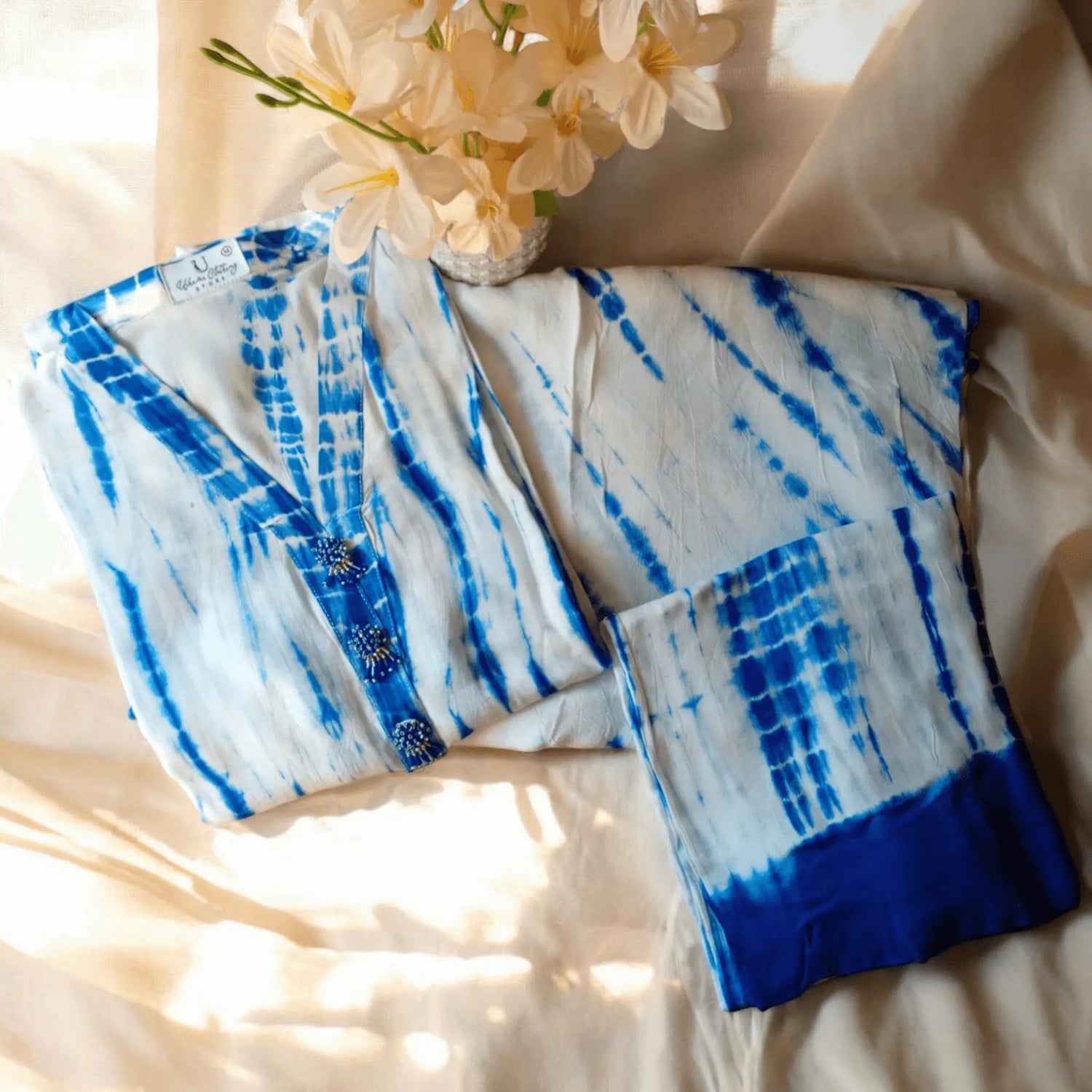 Tie and dye 3 pc Summer linen suit- Beach - Ushams Clothing