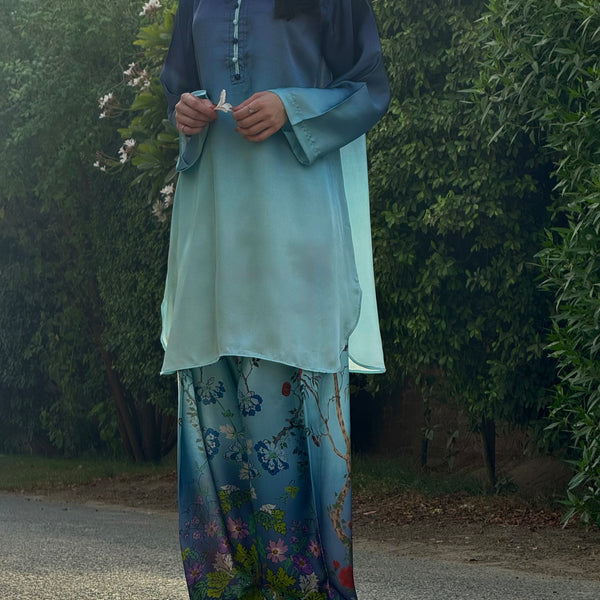 Silk stitched 2 pc shalwar suit- Peacock
