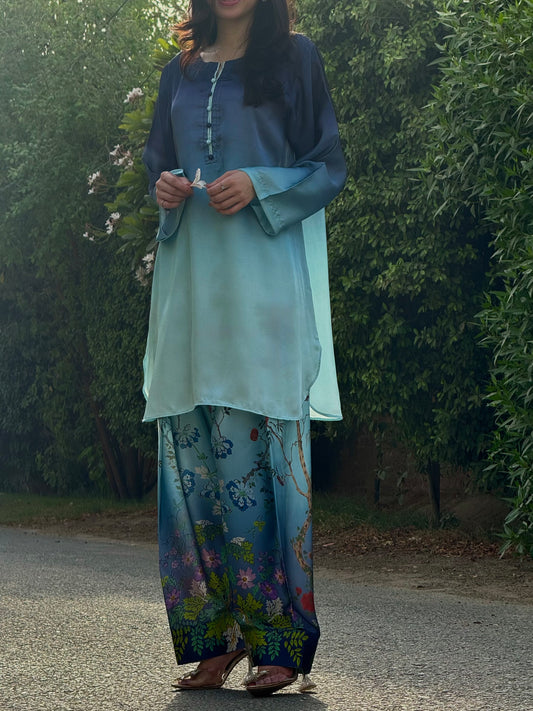 Silk stitched 2 pc shalwar suit- Peacock