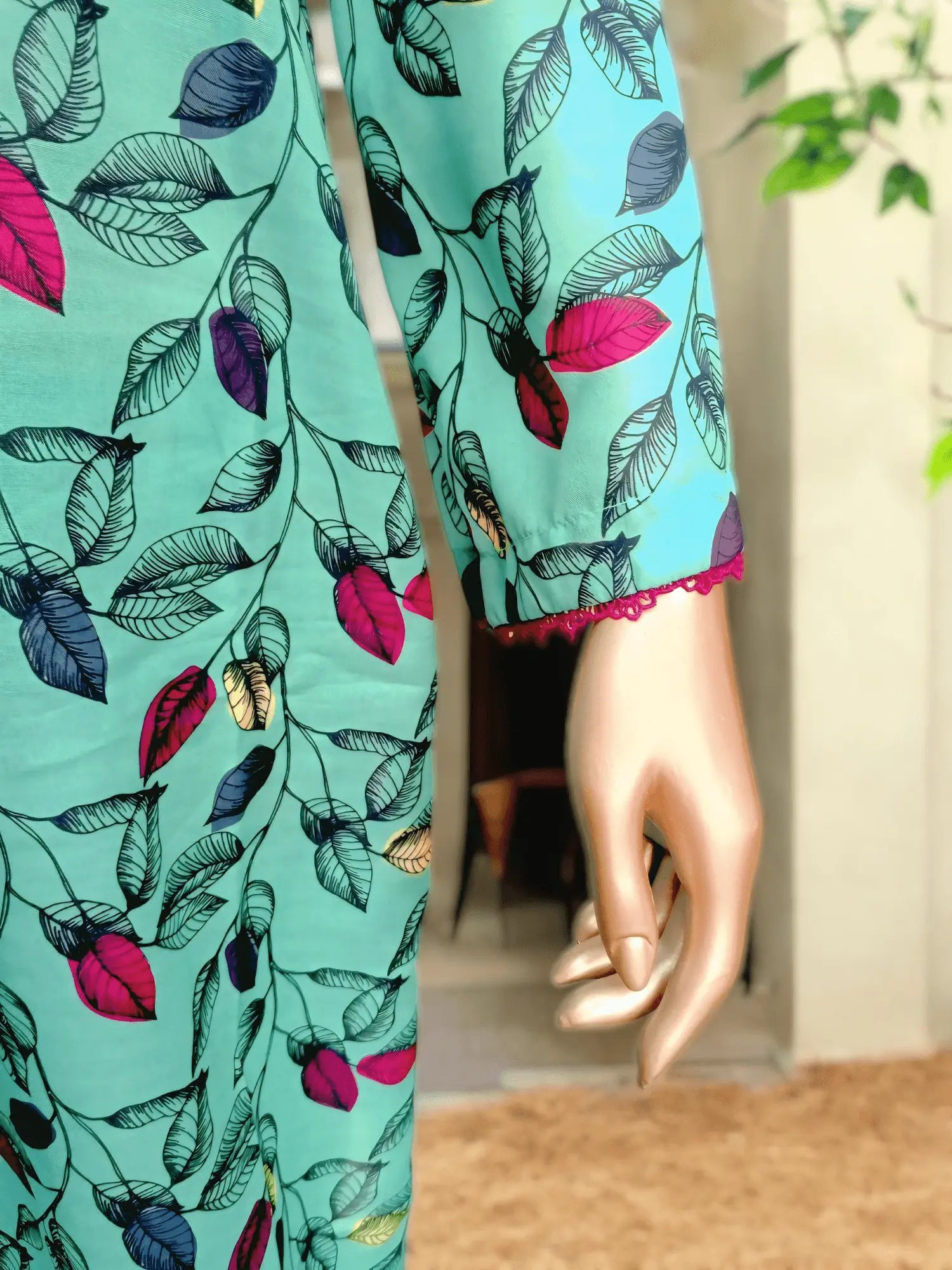 3 pc printed Swiss lawn suit - Pistachio - Ushams Clothing