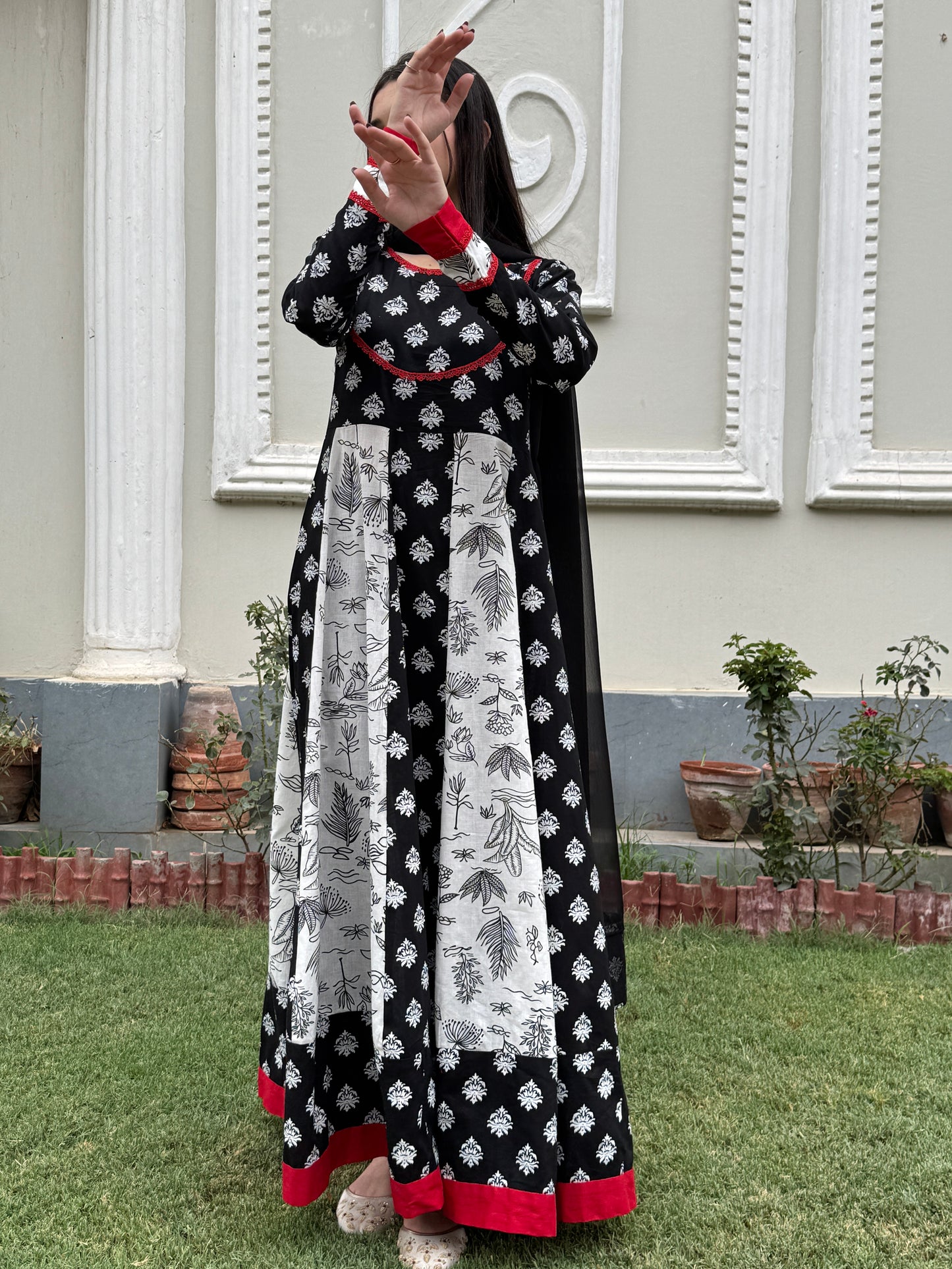 Lawn stitched 2 pc Anarkali frock- Rani