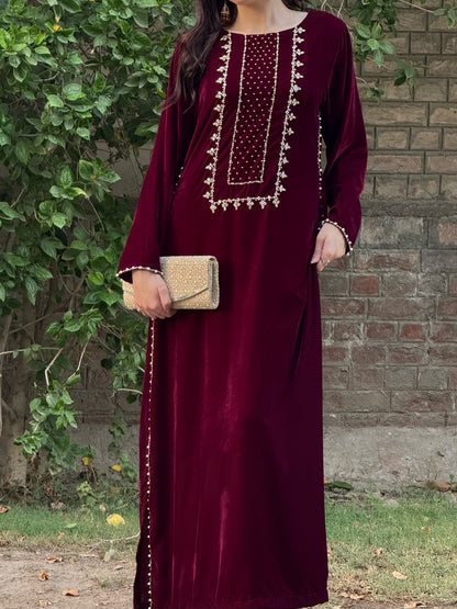 3pc Hand Embroidered Velvet kaftaan suit- DIVA
