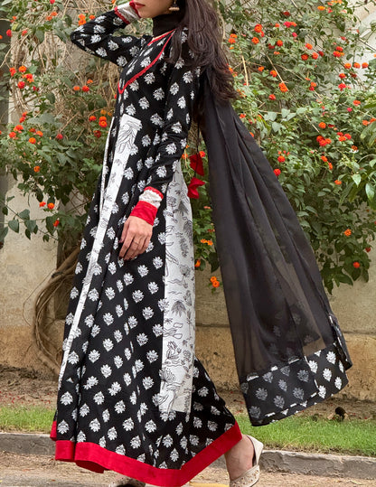 Lawn stitched 2 pc Anarkali frock- Rani