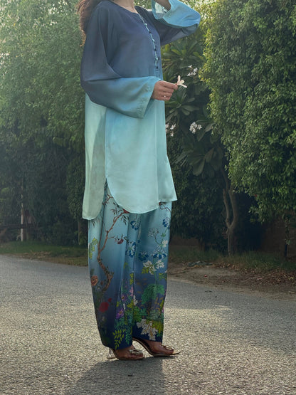 Silk stitched 2 pc shalwar suit- Peacock