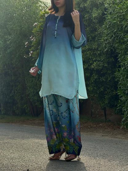 Silk stitched 2 pc shalwar suit- Peacock