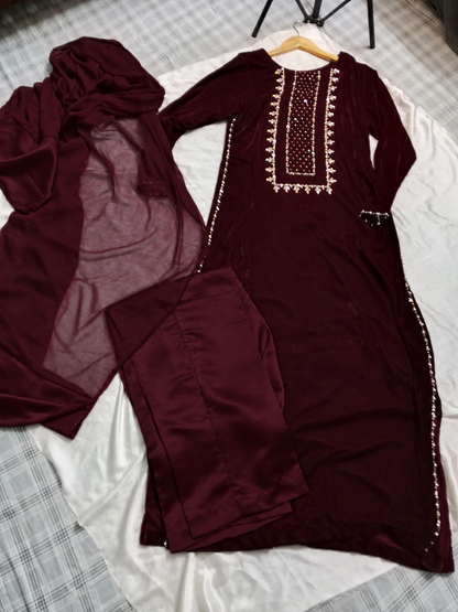 3pc Hand Embroidered Velvet kaftaan suit- DIVA