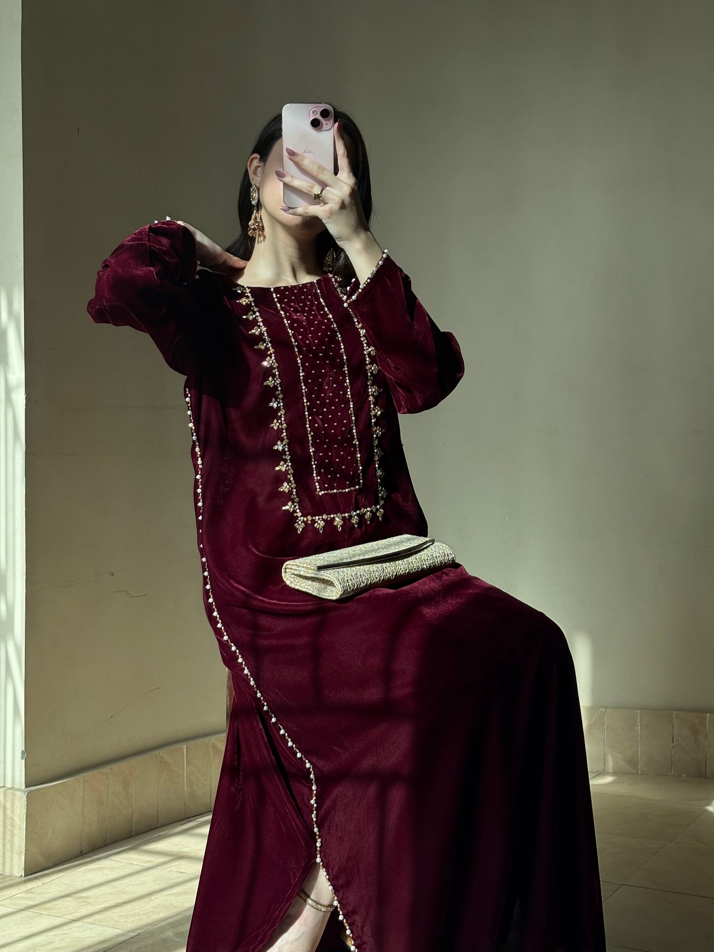 3pc Hand Embroidered Velvet kaftaan suit- DIVA