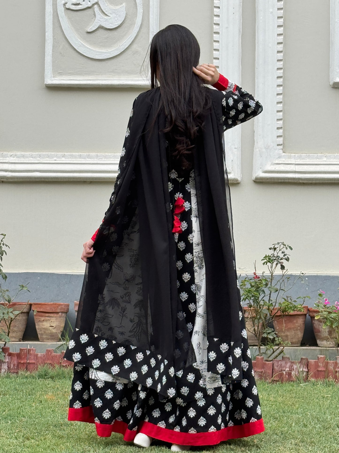 Lawn stitched 2 pc Anarkali frock- Rani