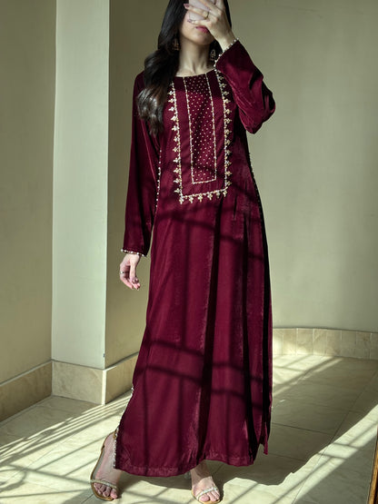 3pc Hand Embroidered Velvet kaftaan suit- DIVA